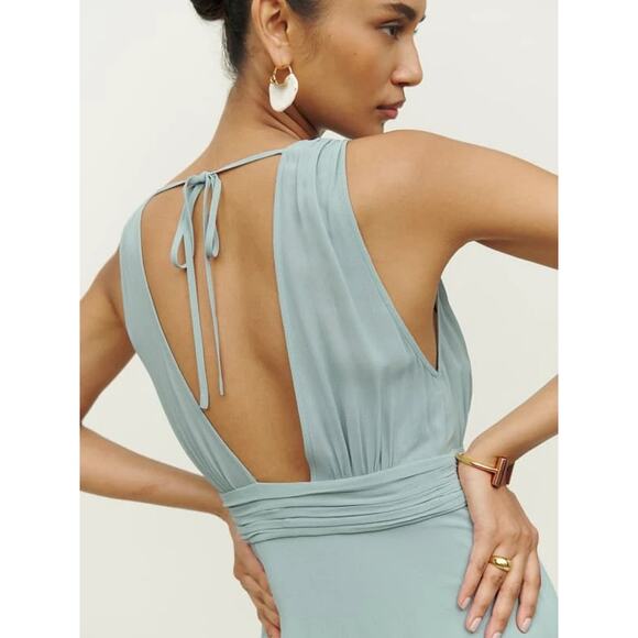 NEW Reformation Green Rosalind Halter Plunge V Cocktail A Line Maxi Dress Size 2 - Picture 2 of 11